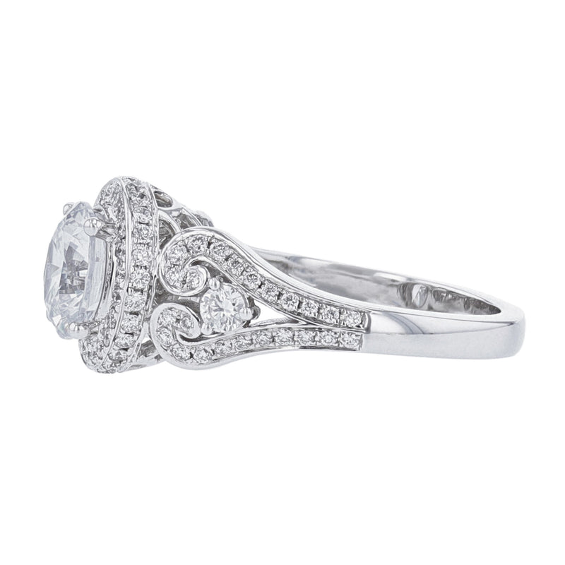 Round Halo Diamond Scroll Engagement Ring - Nazarelle
