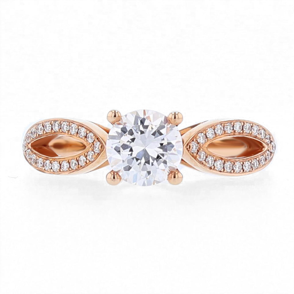 14K Rose Gold Round Brilliant Diamond Engagement Ring - Nazarelle