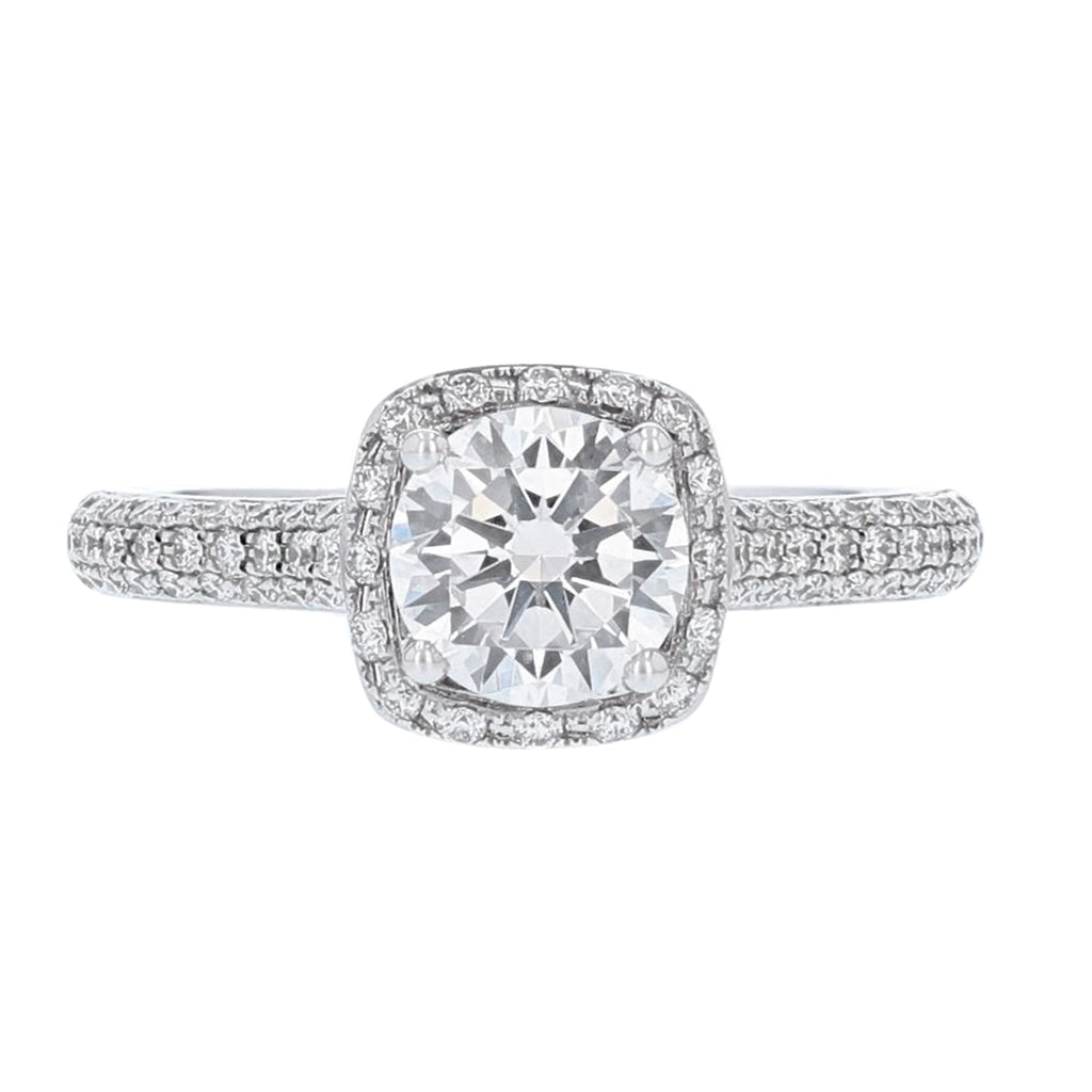 18K White Gold Cushion Halo Diamond  Engagement Ring - Nazarelle