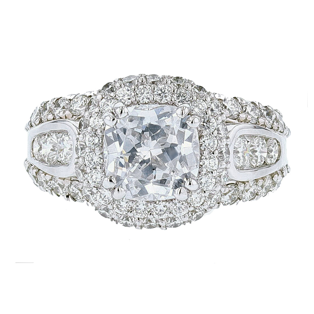 18K White Gold Cushion Halo Diamond Engagement Ring - Nazarelle
