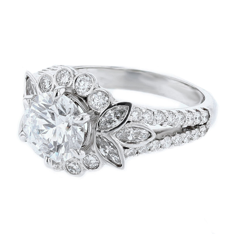 18K White Gold Round Diamond Engagement Ring - Nazarelle