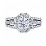Round Halo Triple Split Shank Diamond Engagement Ring - Nazarelle