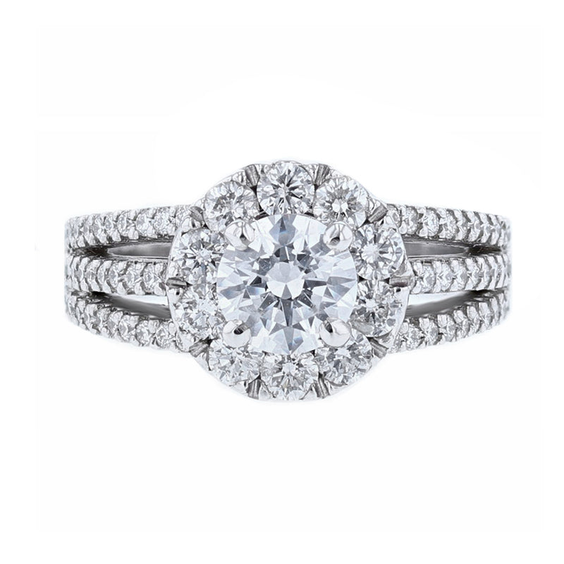 Round Halo Triple Split Shank Diamond Engagement Ring - Nazarelle