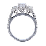 18K White Gold Three Stone with Halo Round Diamond Engagement Ring - Nazarelle