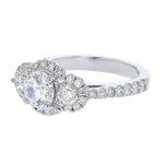 18K White Gold Three Stone with Halo Round Diamond Engagement Ring - Nazarelle