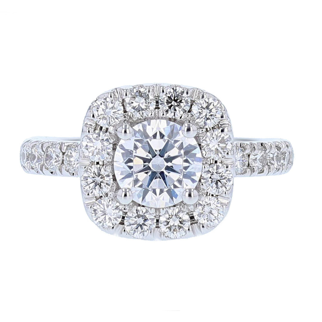 18K White Gold Cushion Halo Round Diamond Engagement Ring - Nazarelle