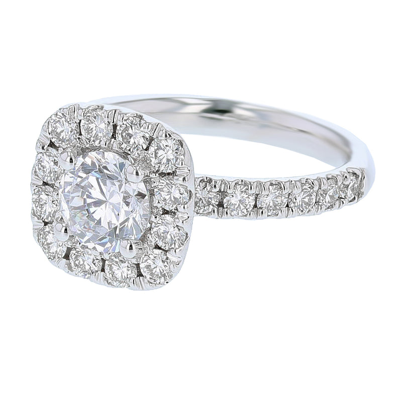 18K White Gold Cushion Halo Round Diamond Engagement Ring - Nazarelle