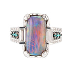 Natural Black Opal, Diamond, and Paraiba Tourmaline Ring - Nazarelle