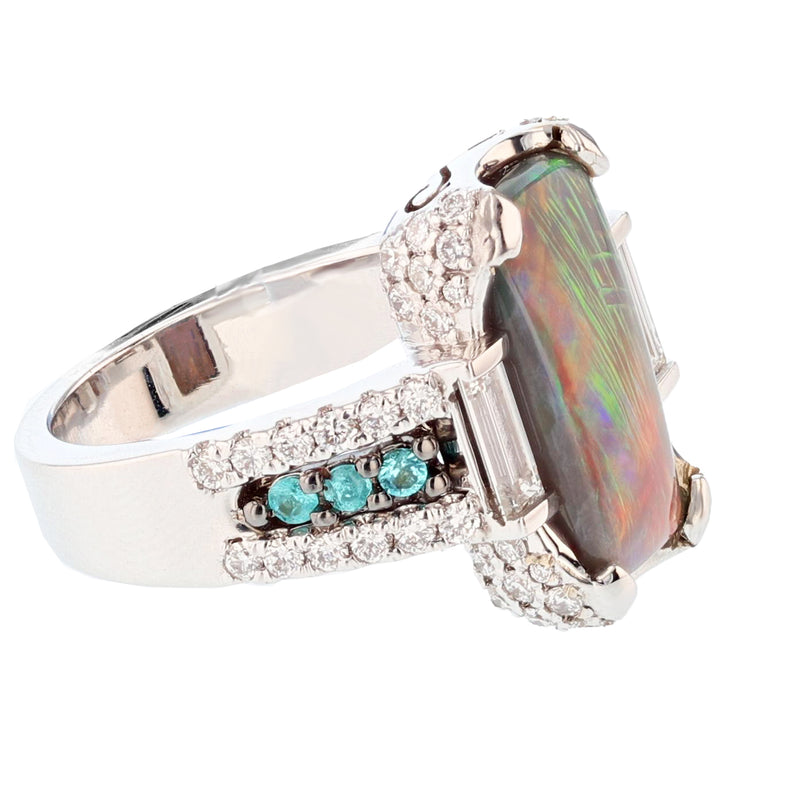 Natural Black Opal, Diamond, and Paraiba Tourmaline Ring - Nazarelle