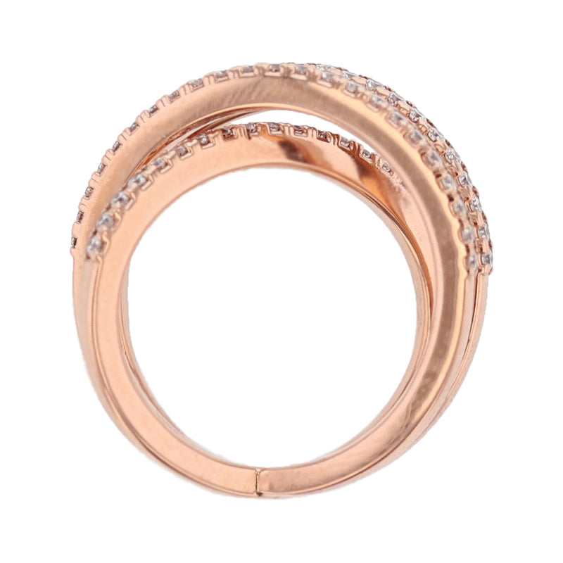 14K Rose Gold Diamond Criss Cross Ring - Nazarelle