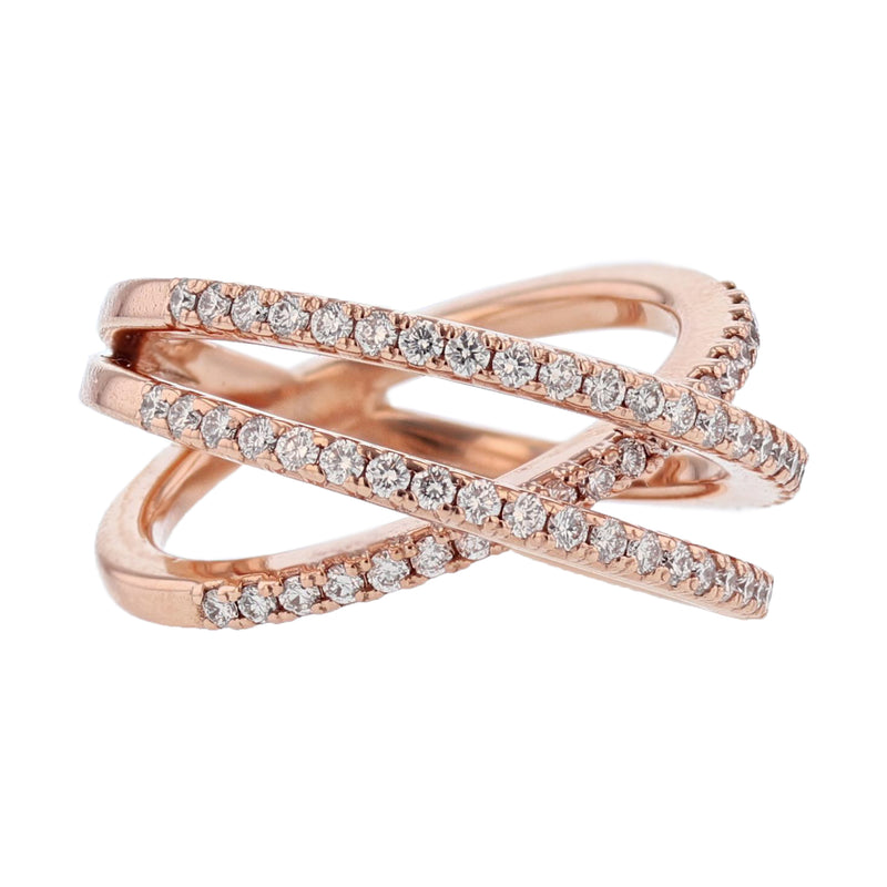 14K Rose Gold Diamond Criss Cross Ring - Nazarelle
