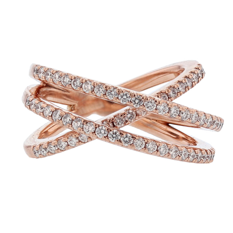 14K Rose Gold Diamond Criss Cross Ring - Nazarelle