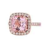 14K Rose Gold Cushion Morganite Diamond Halo Ring - Nazarelle