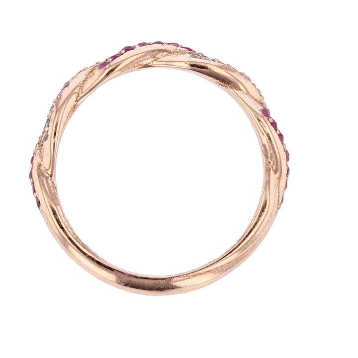 14K Rose Gold Pink Sapphire and Diamond Twist Band - Nazarelle