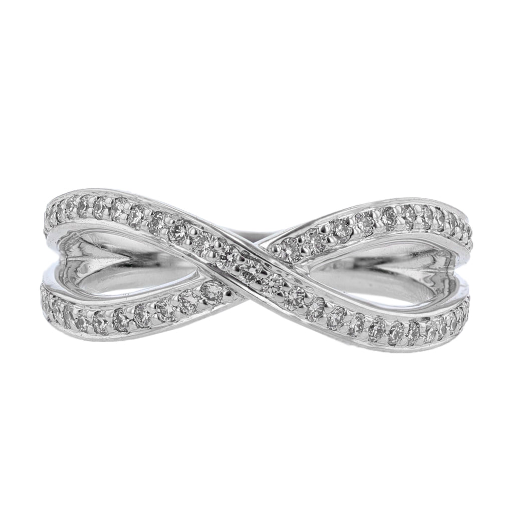 18K White Gold Diamond Criss Cross Ring - Nazarelle