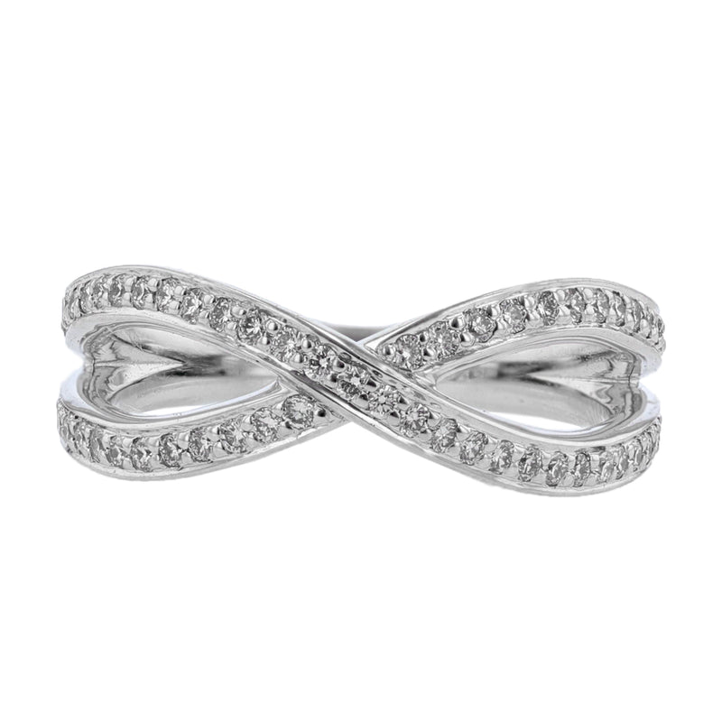18K White Gold Diamond Criss Cross Ring - Nazarelle