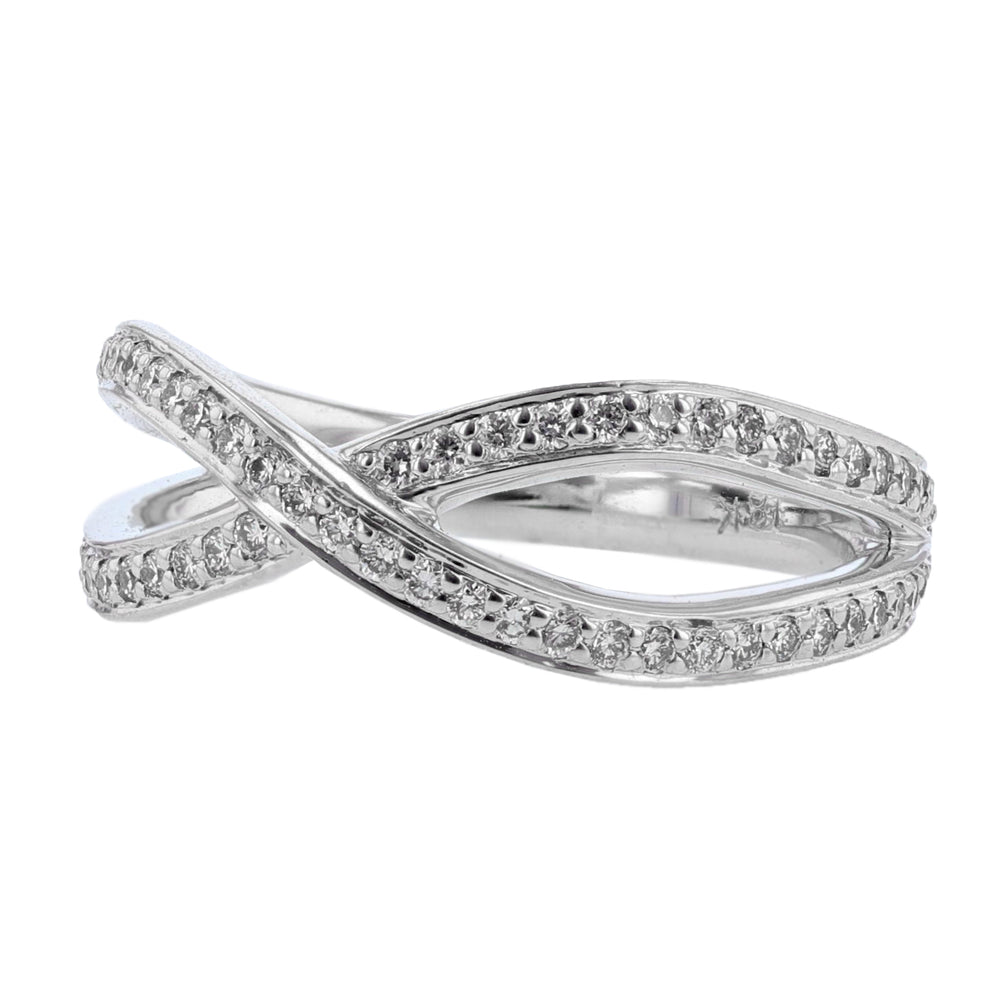18K White Gold Diamond Criss Cross Ring - Nazarelle