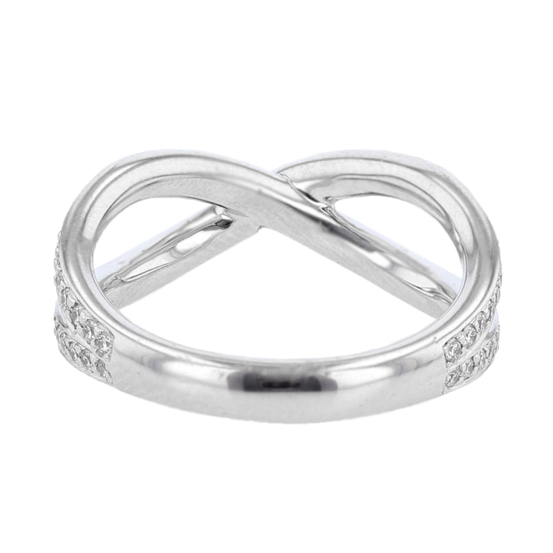 18K White Gold Diamond Criss Cross Ring - Nazarelle