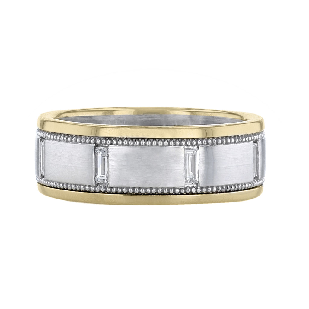 Men's 14K White & Yellow Gold Baguette Diamond Band - Nazarelle