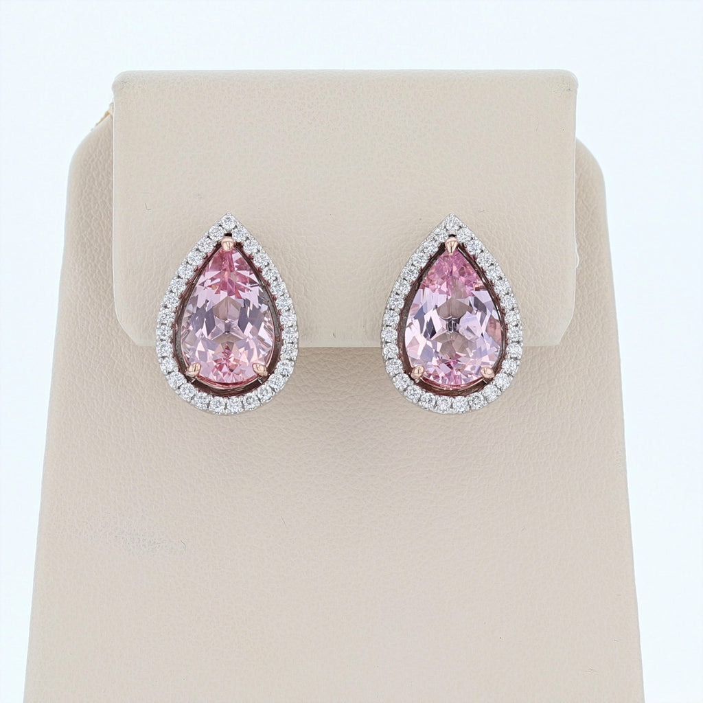 14K White and Rose Gold Pear Shape Morganite Stud Earrings - Nazarelle