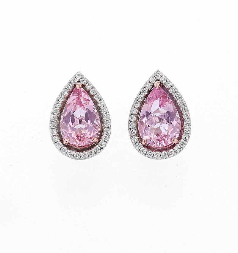 14K White and Rose Gold Pear Shape Morganite Stud Earrings - Nazarelle
