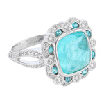 18K White Gold 6.62 Carat Cabachon Paraiba Tourmaline and Diamond Ring - Nazarelle