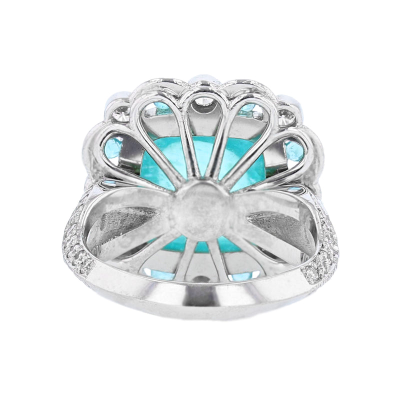 18K White Gold 6.62 Carat Cabachon Paraiba Tourmaline and Diamond Ring - Nazarelle