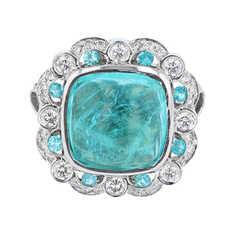 18K White Gold 6.62 Carat Cabachon Paraiba Tourmaline and Diamond Ring - Nazarelle